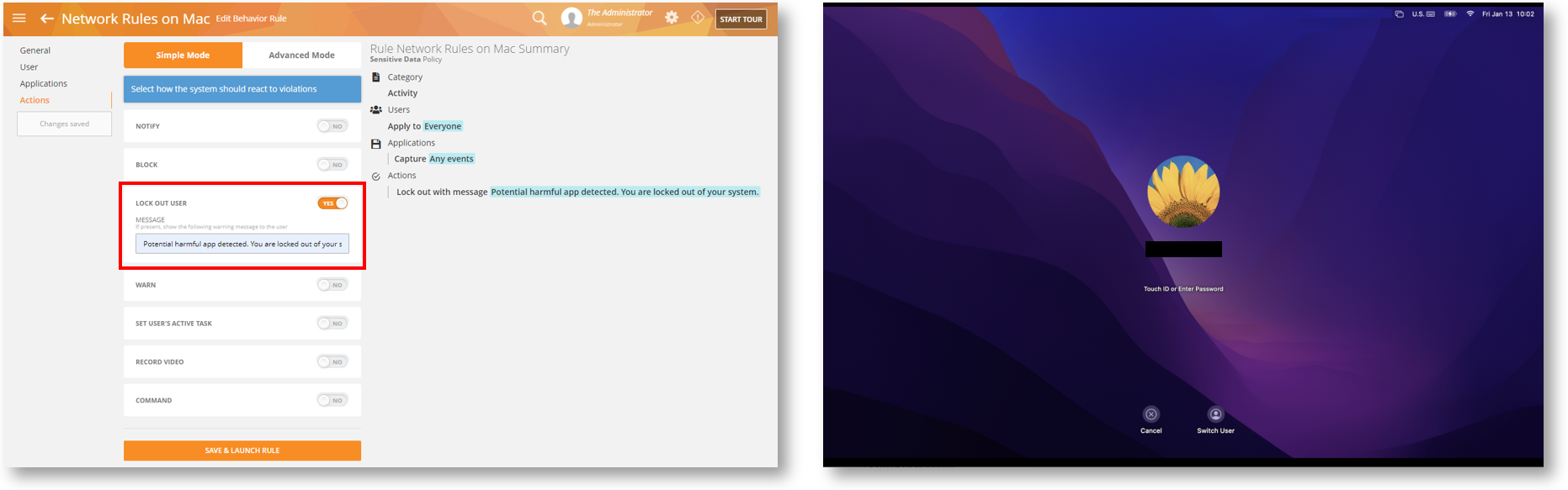 Mac Lock Out User Rule Action