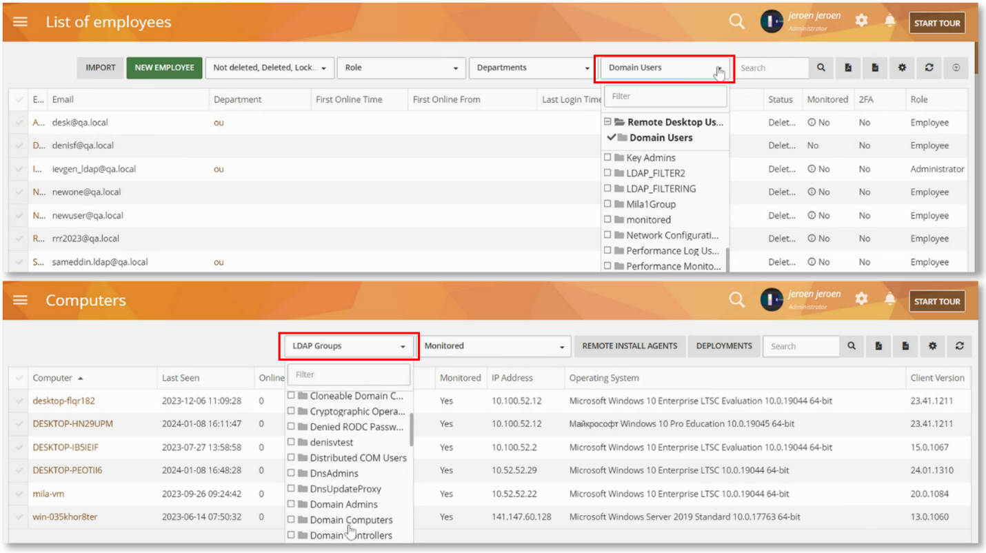 Filter Employees and Computers by LDAP Group