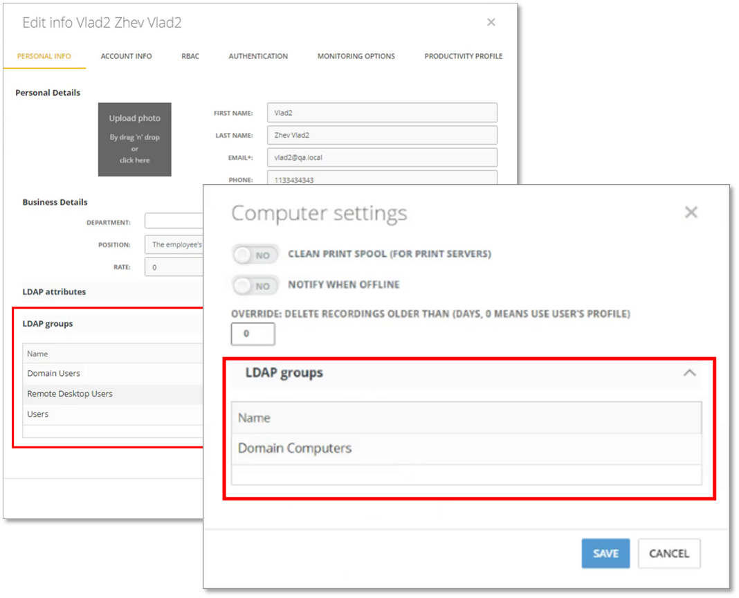 LDAP Groups in Employee Profile and Computer Settings