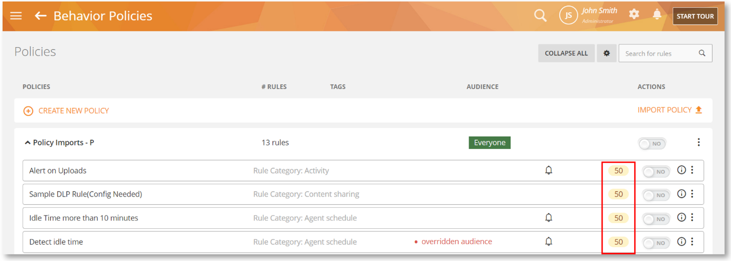 Rule Violation Severity-Policy Screen