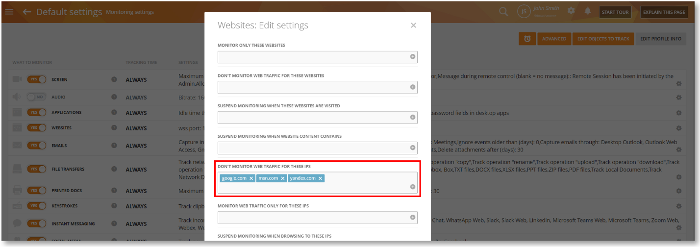 Use Domain Names in Websites Settings