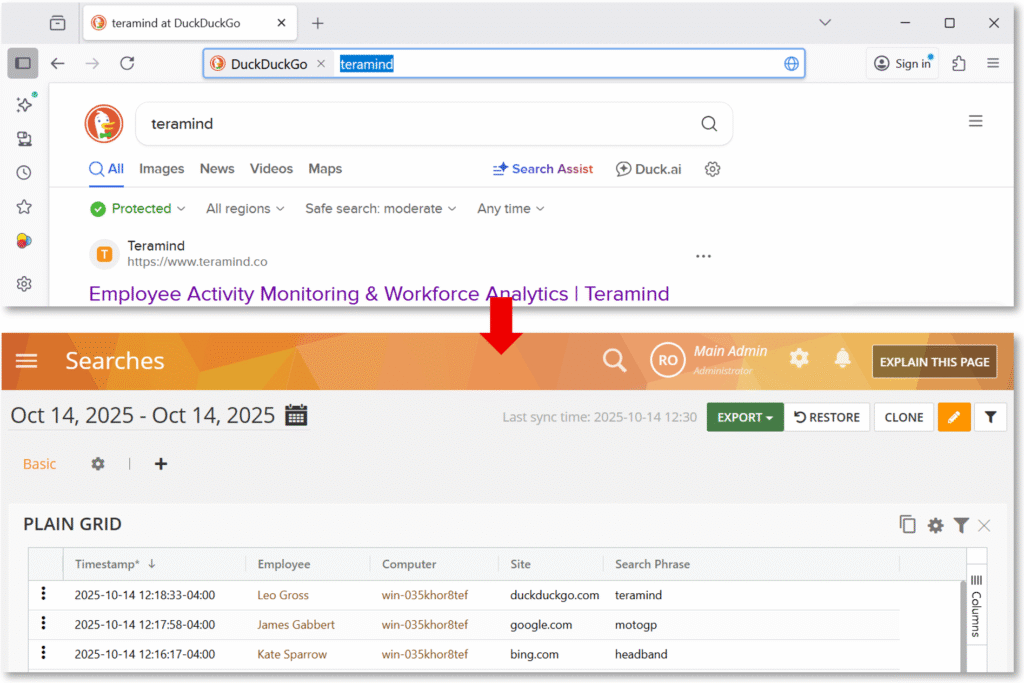 Search tracking in Firefox address bar and the result captured in Searches report.