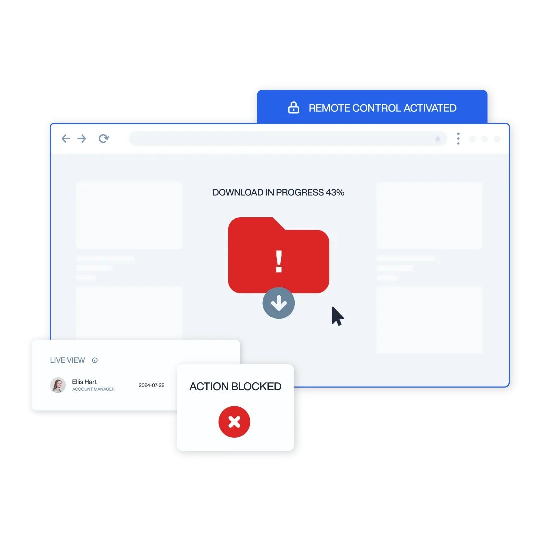 A malicious file download blocked via remote control access.