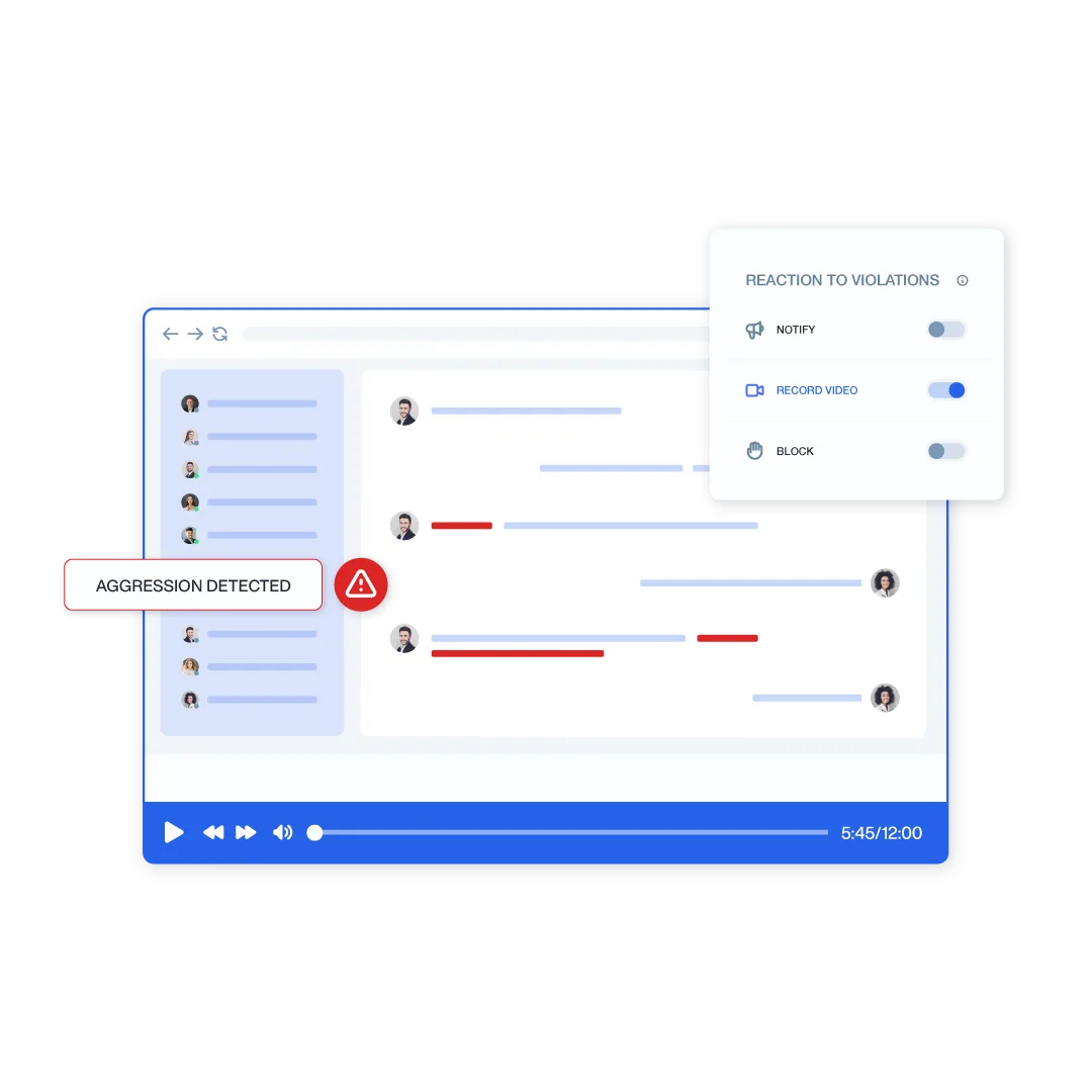 AI-Powered Employee Productivity Tracking Software 12 A messaging app with aggression detected in communication, triggering the screen recording function.